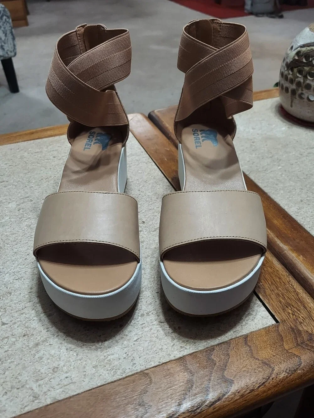 Sorel Beige Tan Cameron Platform Sandals
